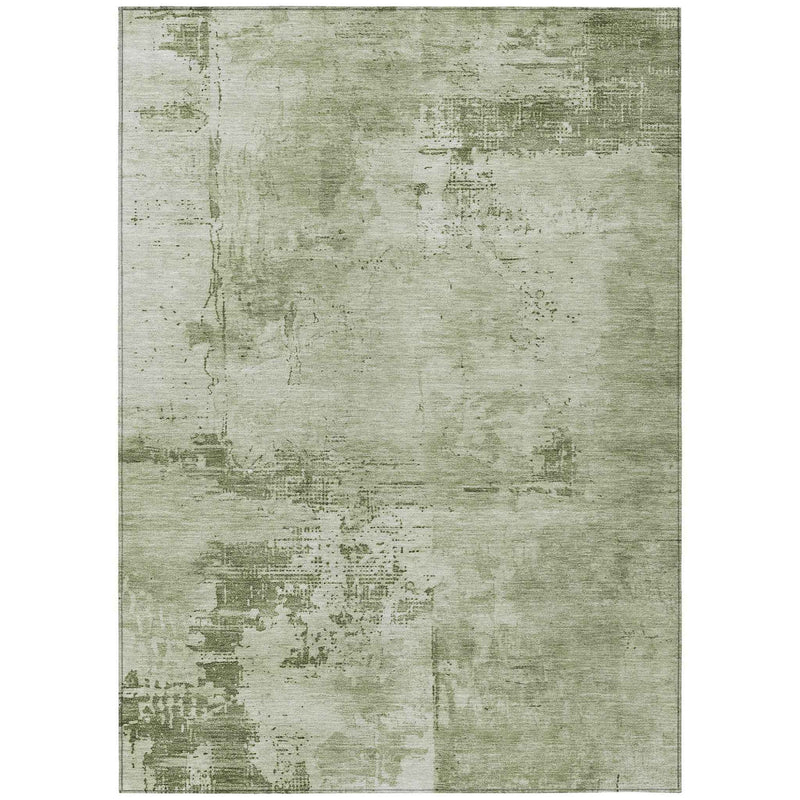 10' X 14' Olive Green And Ivory Abstract Washable Indoor Outdoor Area Rug