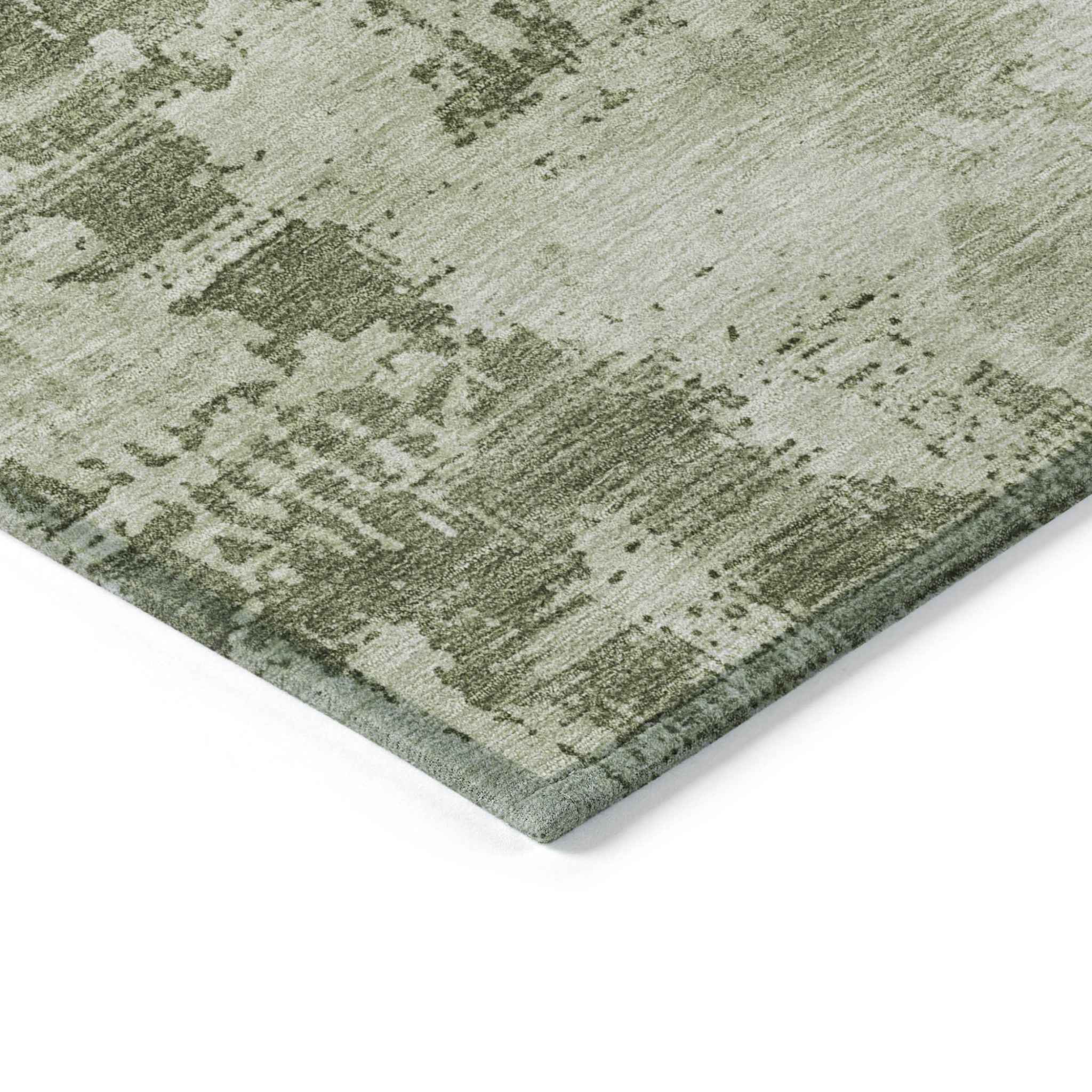 10' X 14' Olive Green And Ivory Abstract Washable Indoor Outdoor Area Rug