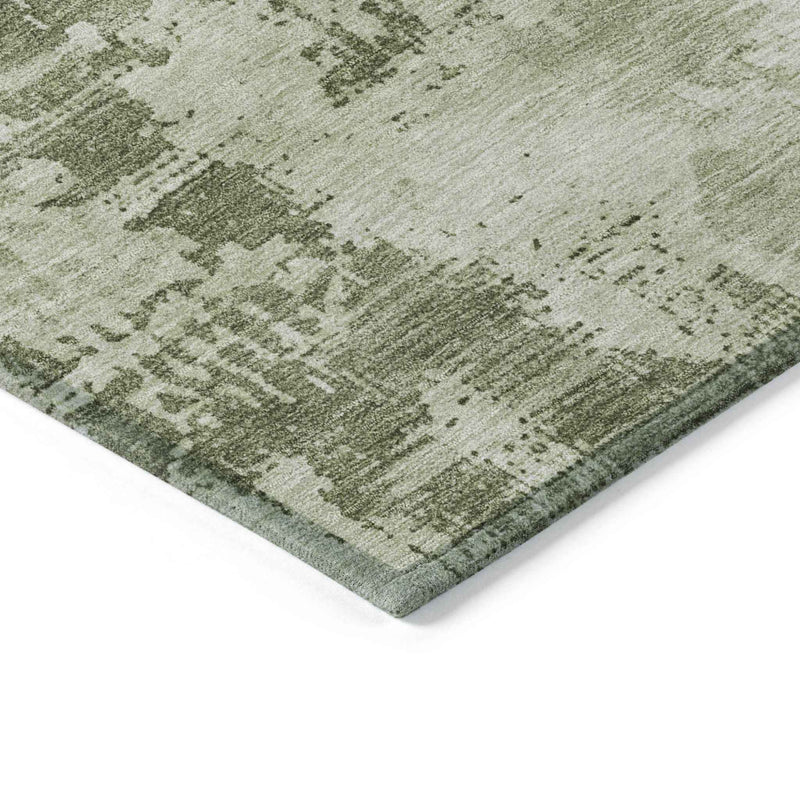 5' X 8' Olive Green And Ivory Abstract Washable Indoor Outdoor Area Rug