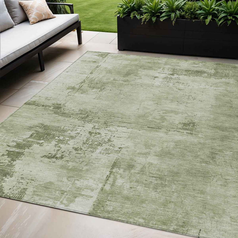 5' X 8' Olive Green And Ivory Abstract Washable Indoor Outdoor Area Rug