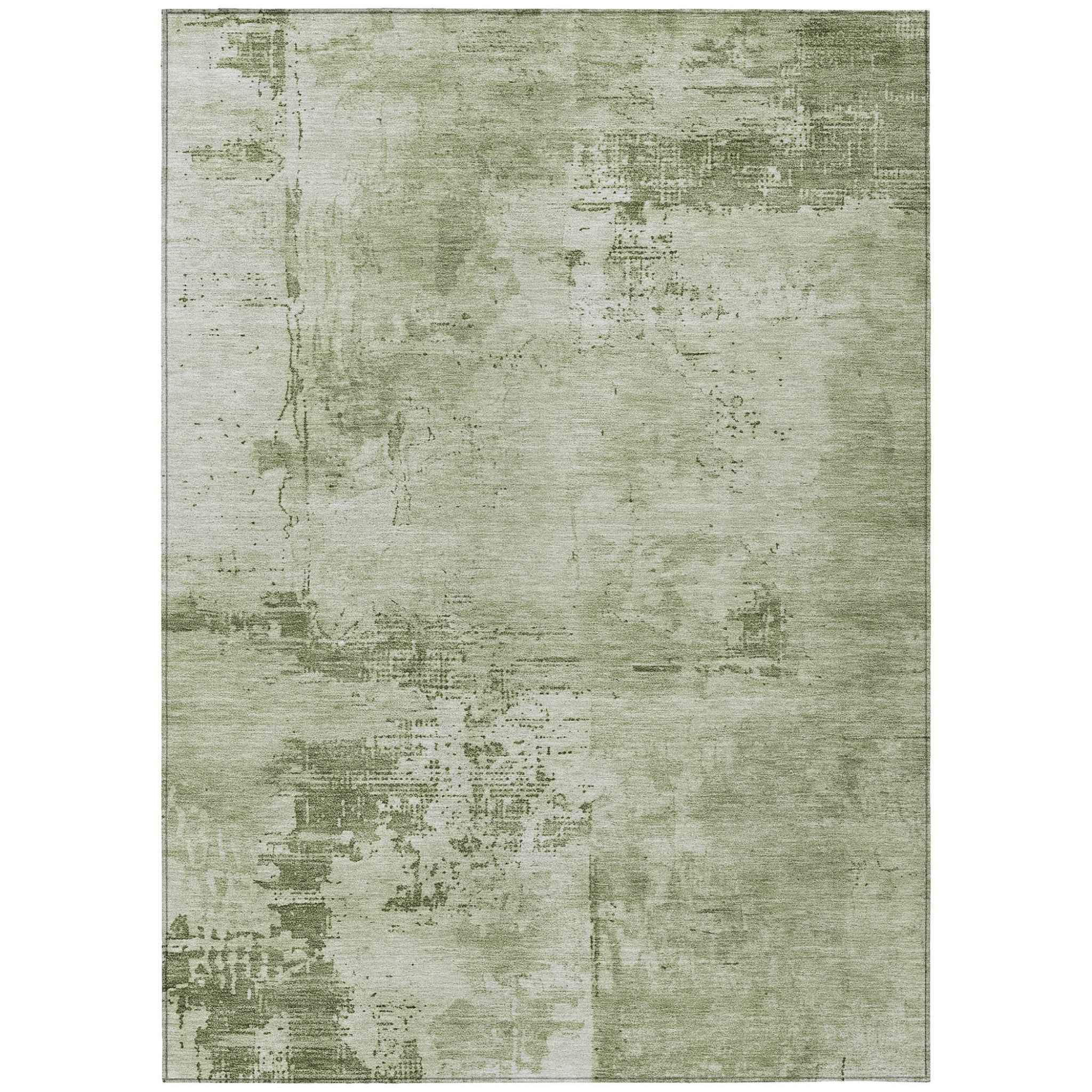 5' X 8' Olive Green And Ivory Abstract Washable Indoor Outdoor Area Rug
