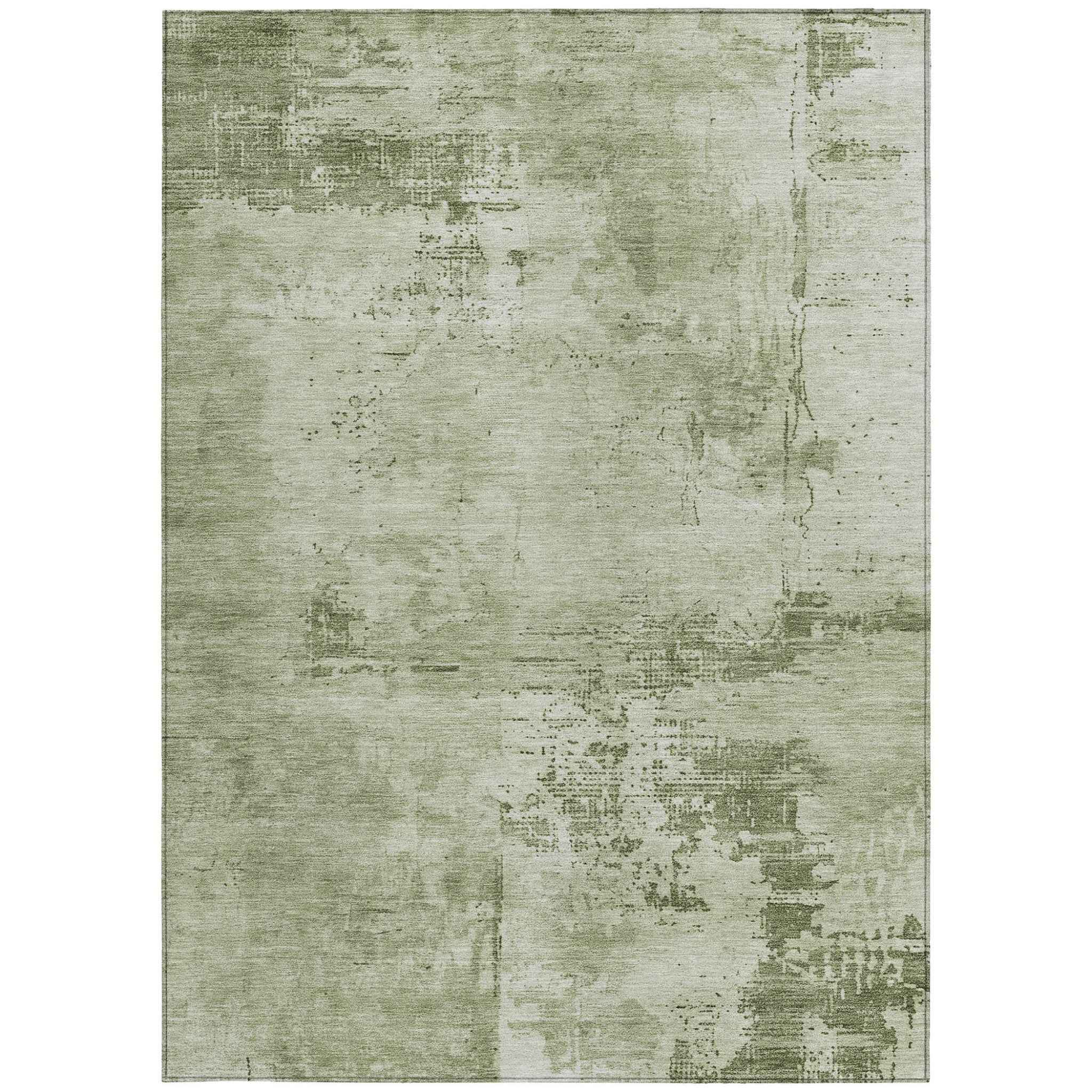 5' X 8' Olive Green And Ivory Abstract Washable Indoor Outdoor Area Rug