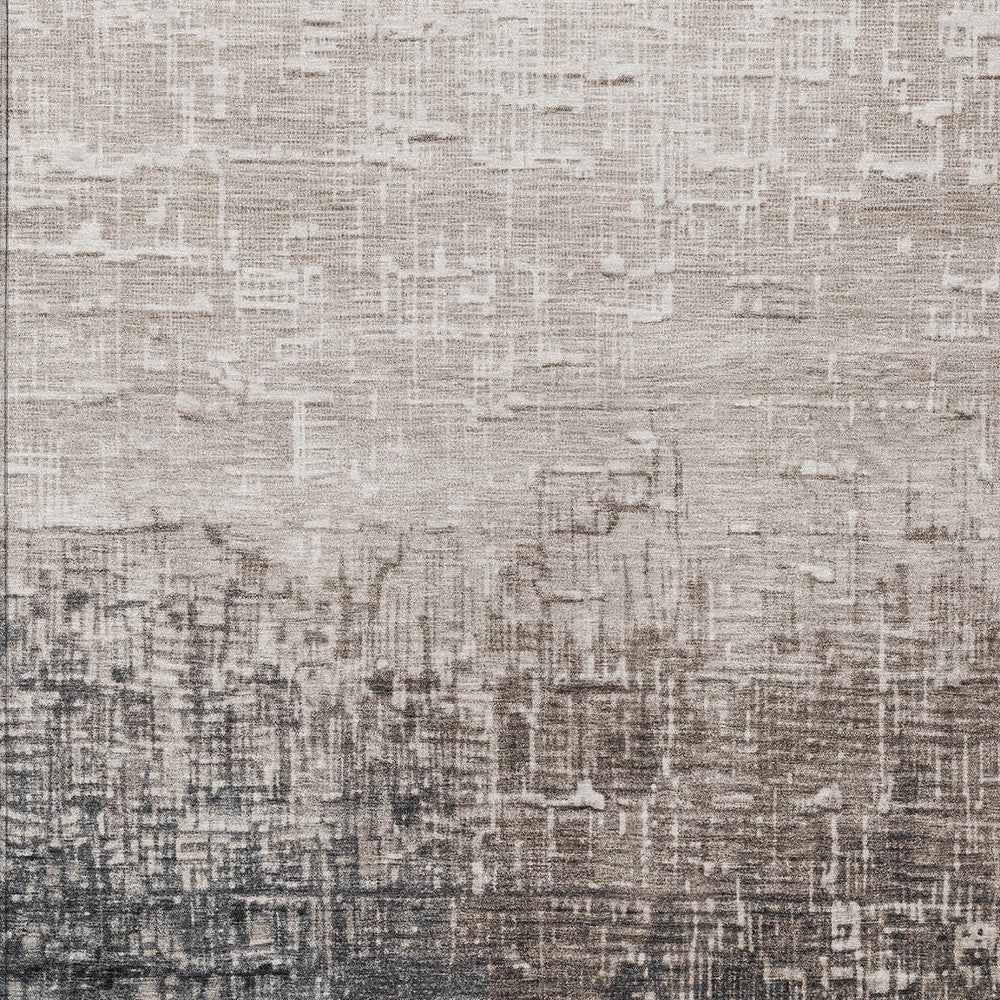 8' X 10' Khaki And Dark Gray Ombre Washable Indoor Outdoor Area Rug