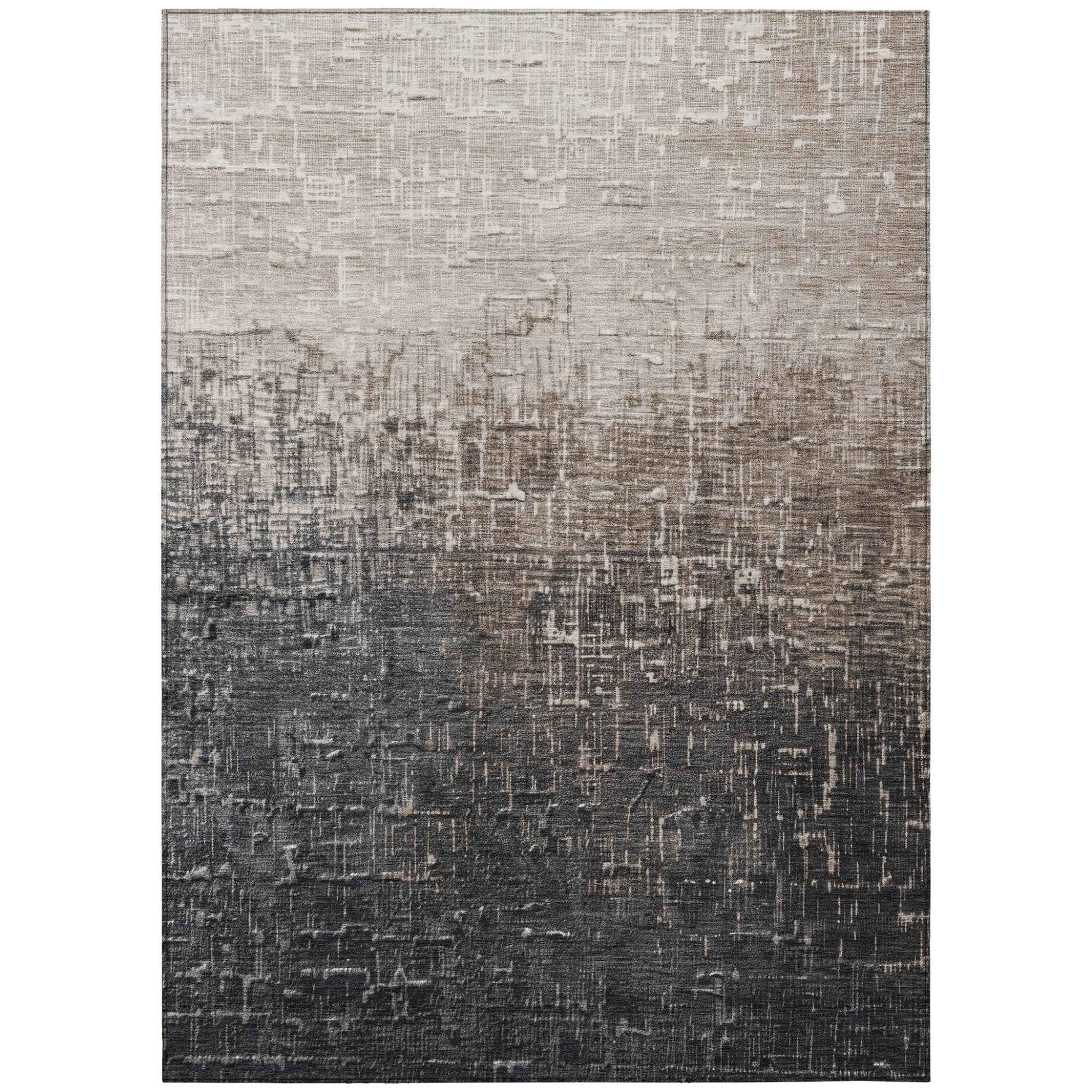 8' X 10' Khaki And Dark Gray Ombre Washable Indoor Outdoor Area Rug