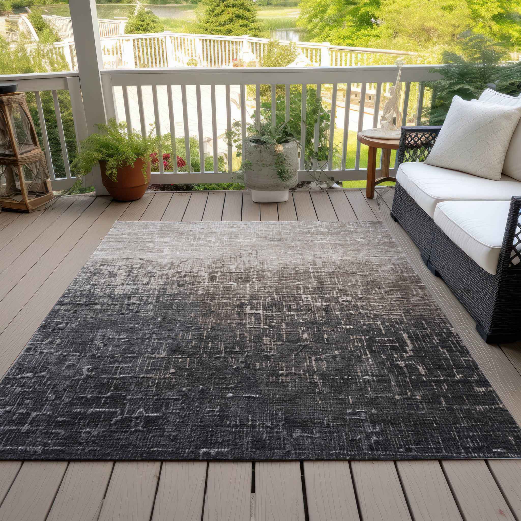 8' X 10' Khaki And Dark Gray Ombre Washable Indoor Outdoor Area Rug