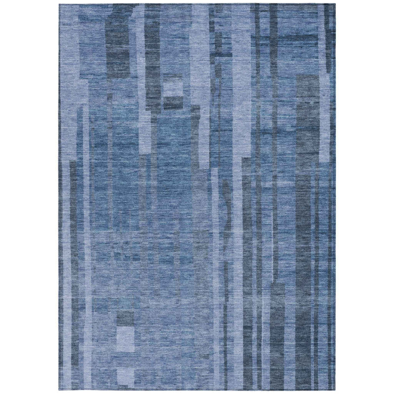 8' X 10' Navy Blue And Gray Striped Washable Indoor Outdoor Area Rug
