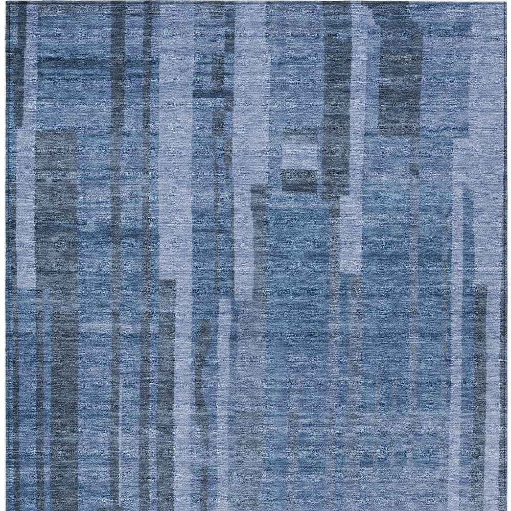 8' X 10' Navy Blue And Gray Striped Washable Indoor Outdoor Area Rug
