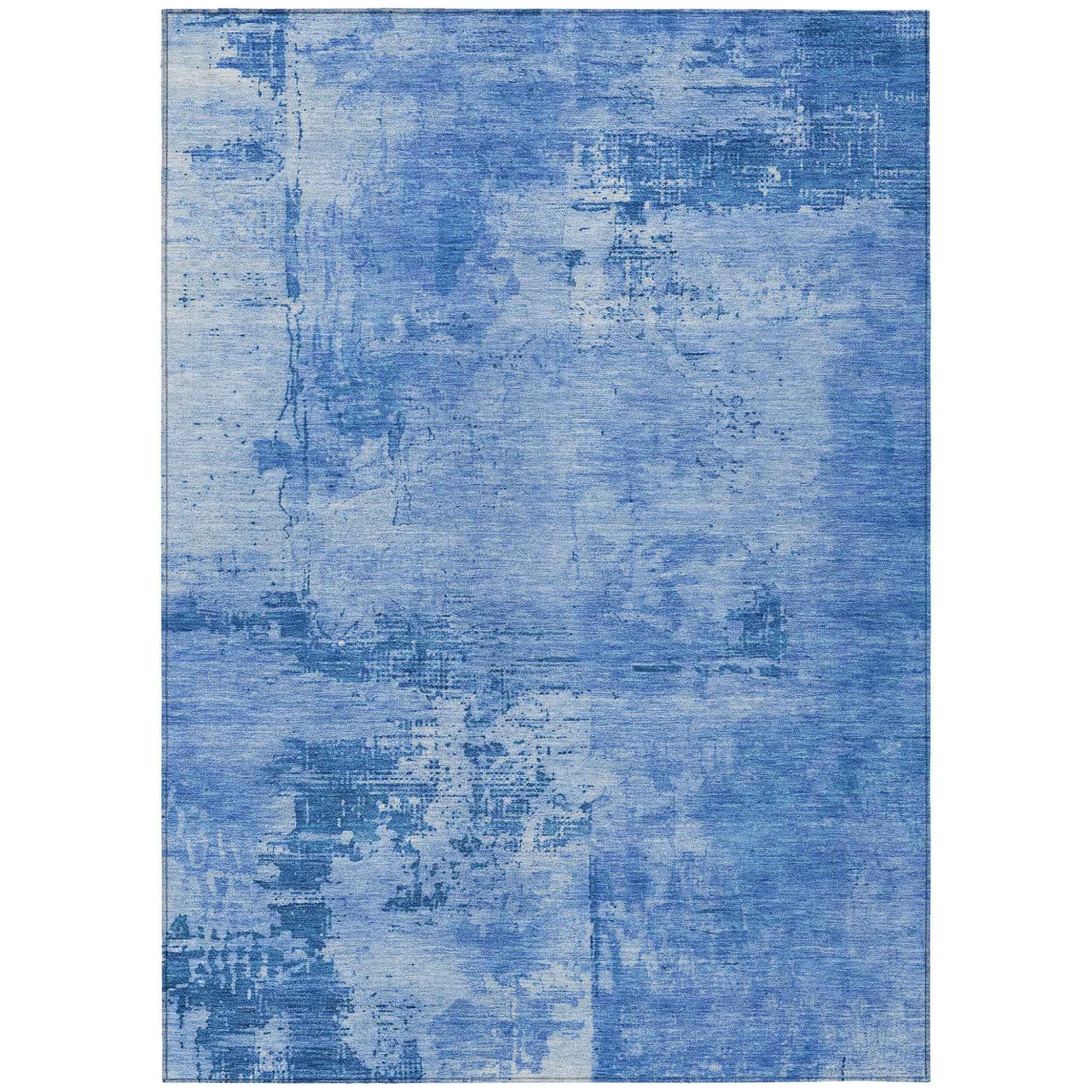 3' X 5' Navy Blue And Ivory Abstract Washable Indoor Outdoor Area Rug
