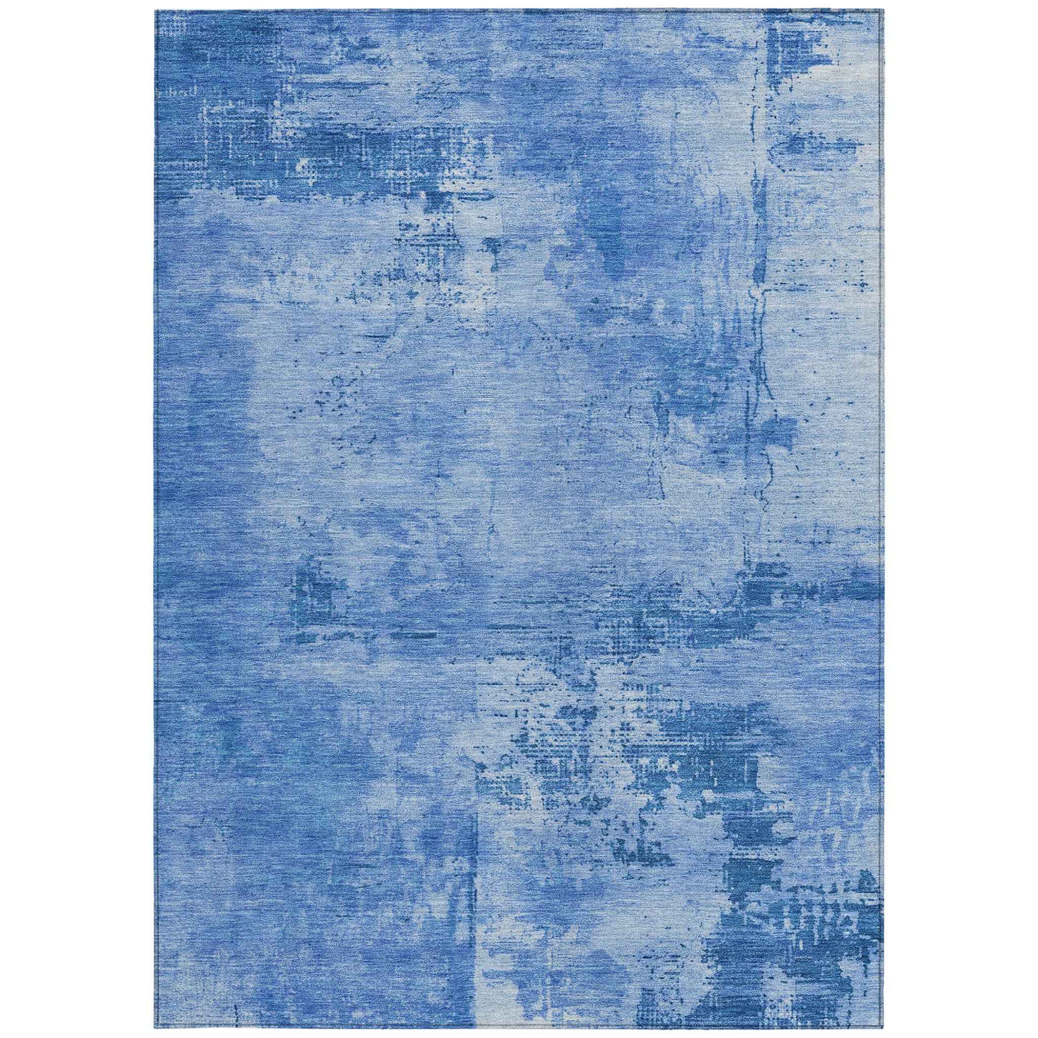 3' X 5' Navy Blue And Ivory Abstract Washable Indoor Outdoor Area Rug