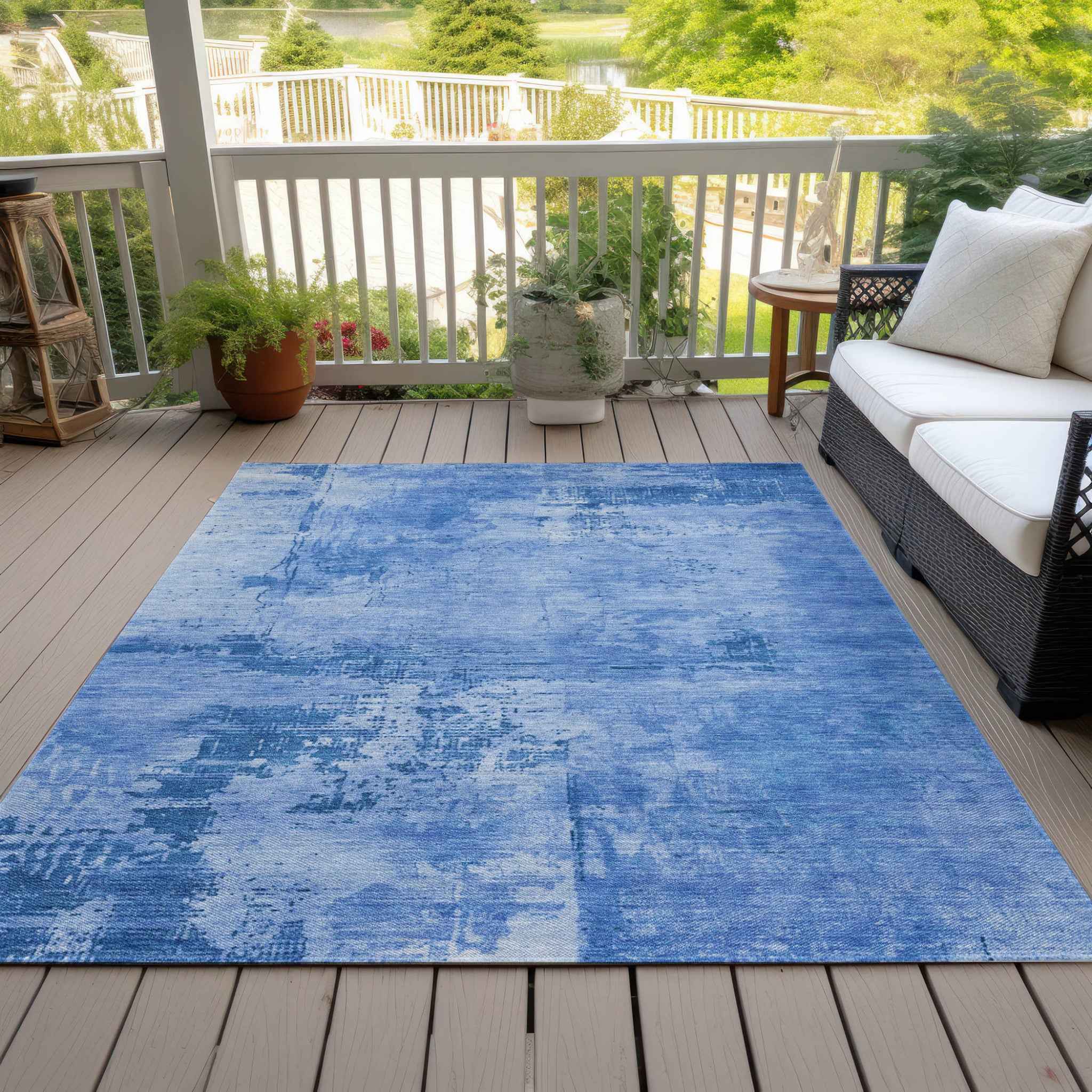 3' X 5' Navy Blue And Ivory Abstract Washable Indoor Outdoor Area Rug