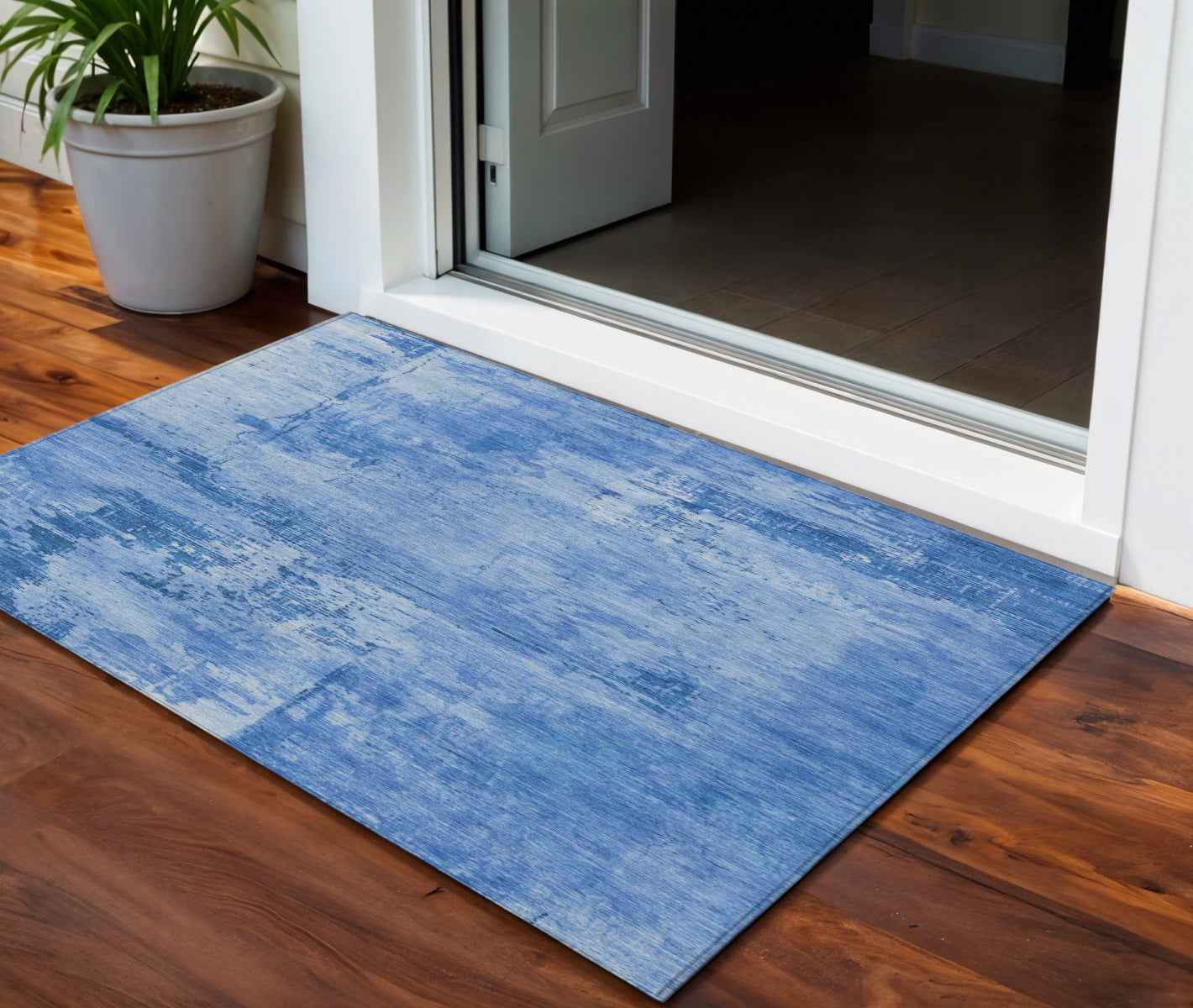 3' X 5' Navy Blue And Ivory Abstract Washable Indoor Outdoor Area Rug