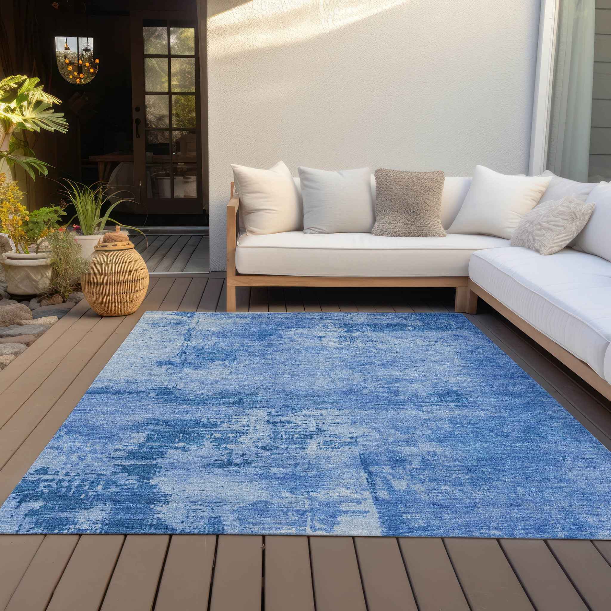 3' X 5' Navy Blue And Ivory Abstract Washable Indoor Outdoor Area Rug