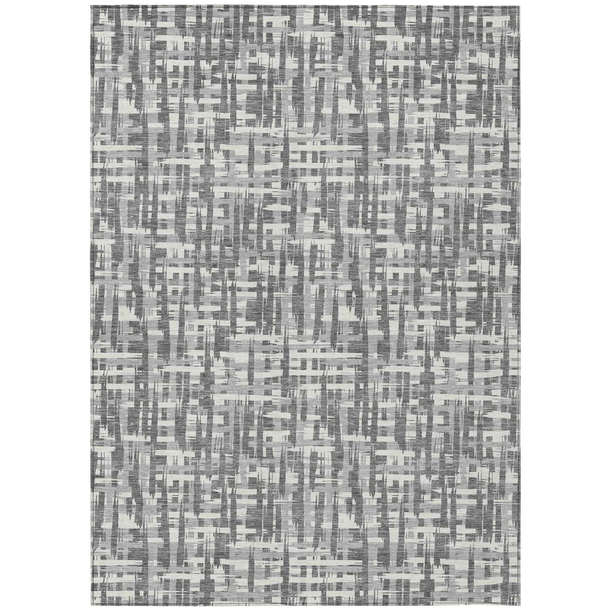 9' X 12' Gray And Charcoal Abstract Washable Indoor Outdoor Area Rug
