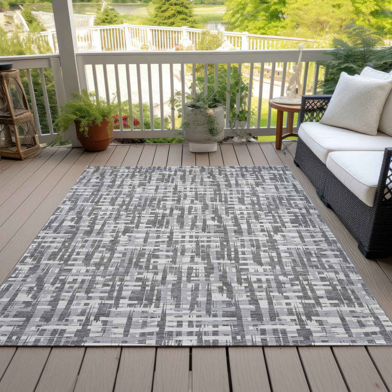 9' X 12' Gray And Charcoal Abstract Washable Indoor Outdoor Area Rug