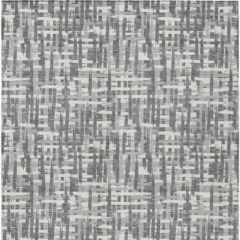 9' X 12' Gray And Charcoal Abstract Washable Indoor Outdoor Area Rug