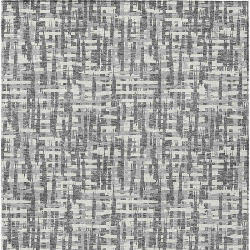 9' X 12' Gray And Charcoal Abstract Washable Indoor Outdoor Area Rug