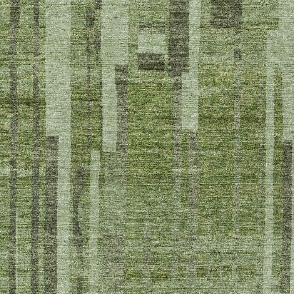9' X 12' Green And Gray Striped Washable Indoor Outdoor Area Rug