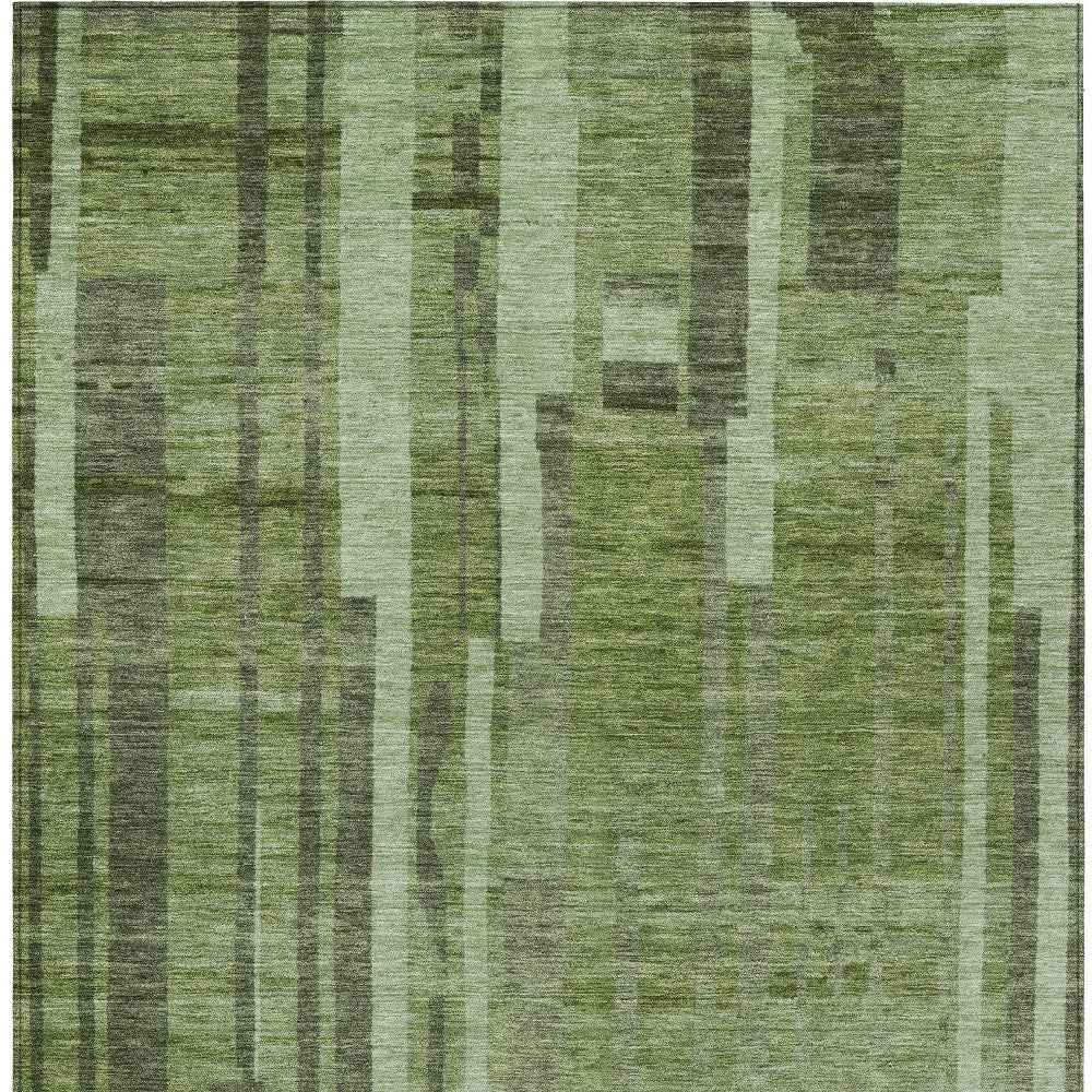 9' X 12' Green And Gray Striped Washable Indoor Outdoor Area Rug