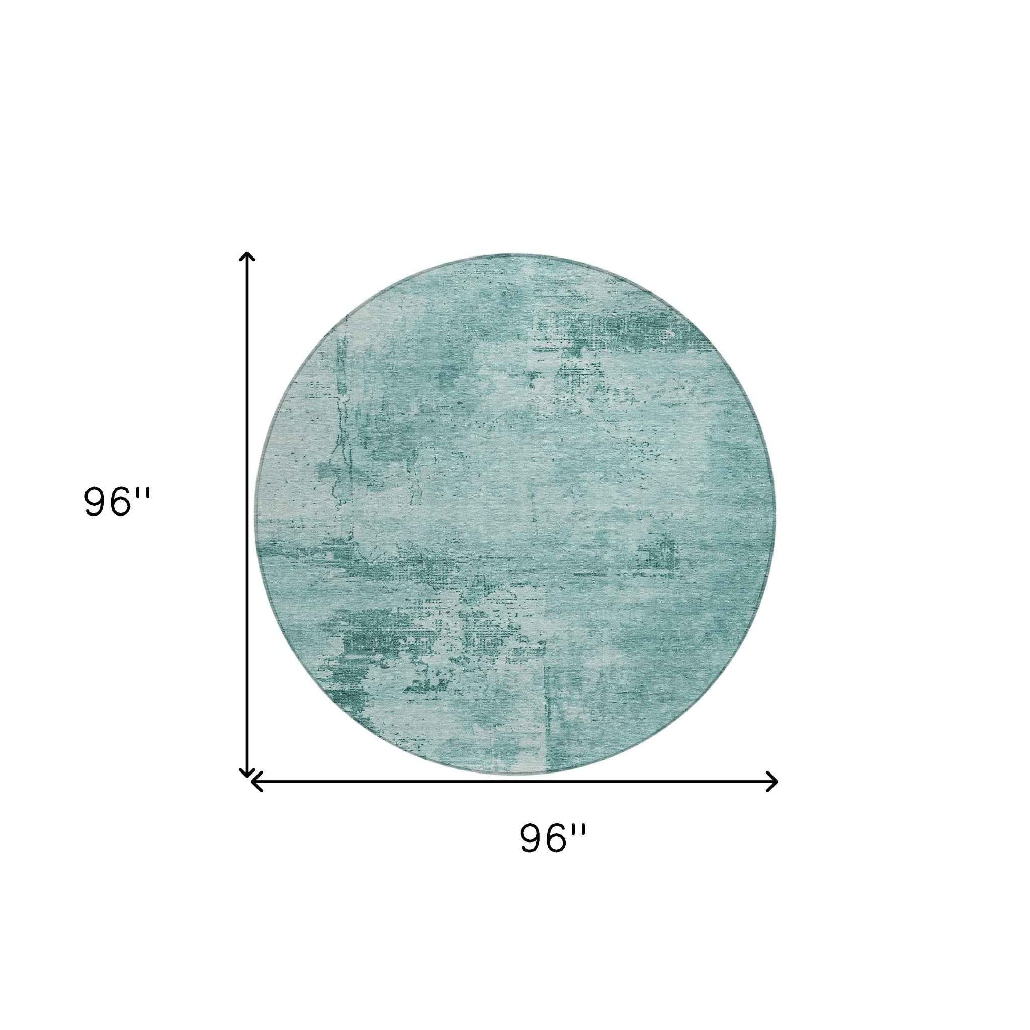 8' Teal Blue And Ivory Round Abstract Washable Indoor Outdoor Area Rug