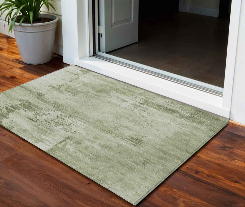 3' X 5' Olive Green And Ivory Abstract Washable Indoor Outdoor Area Rug
