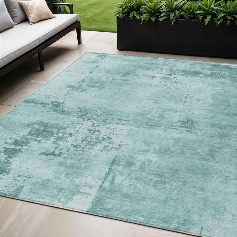 5' X 8' Blue And Ivory Abstract Washable Indoor Outdoor Area Rug