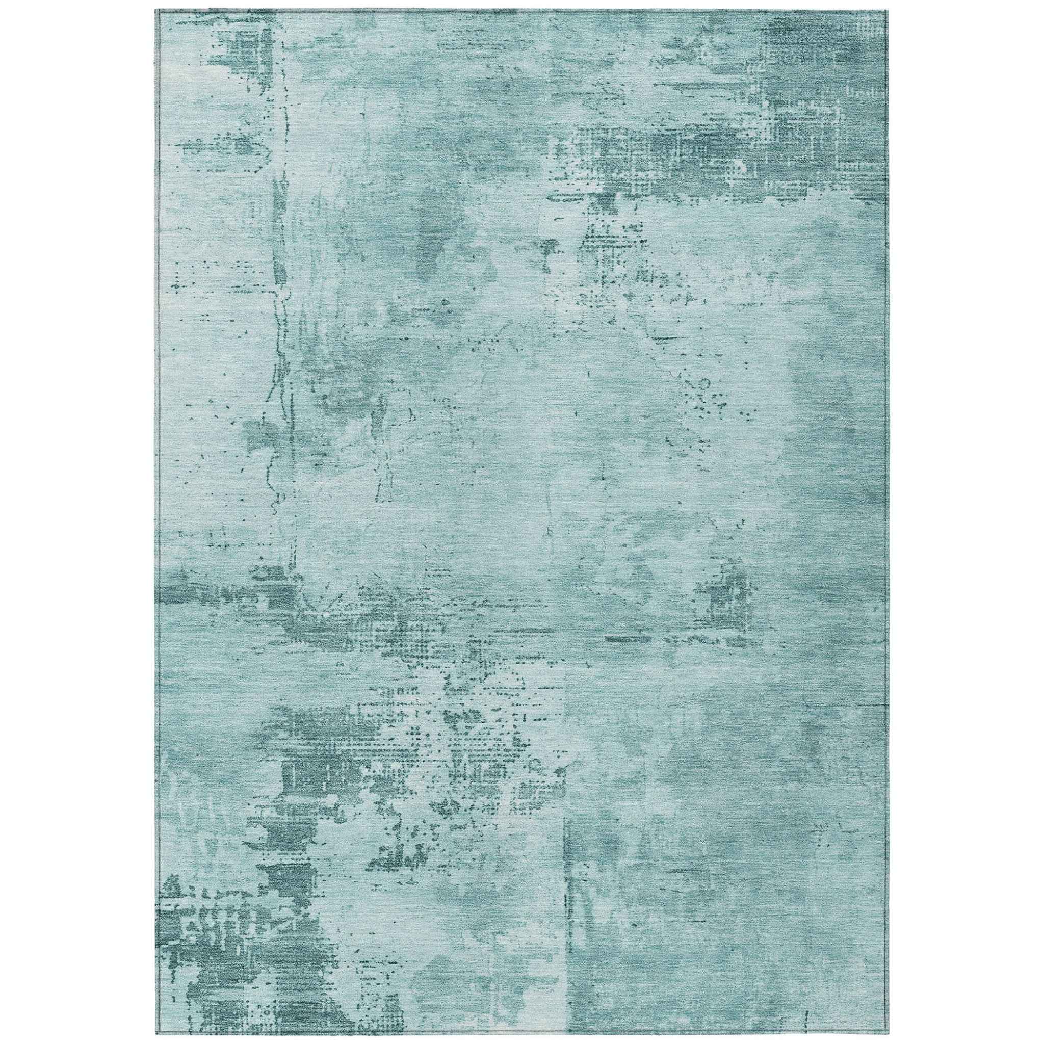 5' X 8' Blue And Ivory Abstract Washable Indoor Outdoor Area Rug
