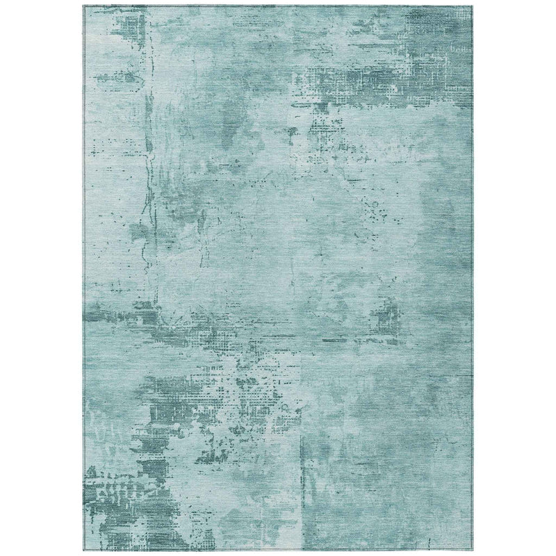 5' X 8' Blue And Ivory Abstract Washable Indoor Outdoor Area Rug