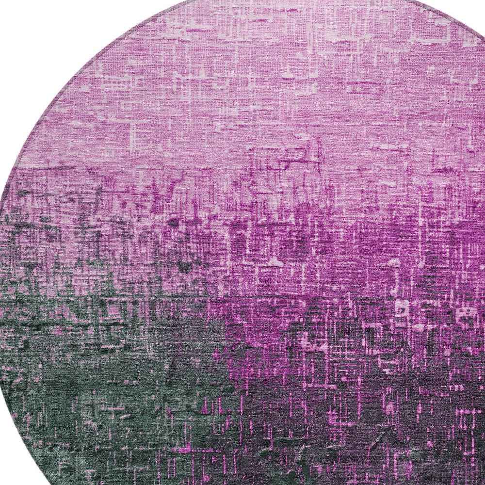 8' Blush And Dark Gray Round Ombre Washable Indoor Outdoor Area Rug