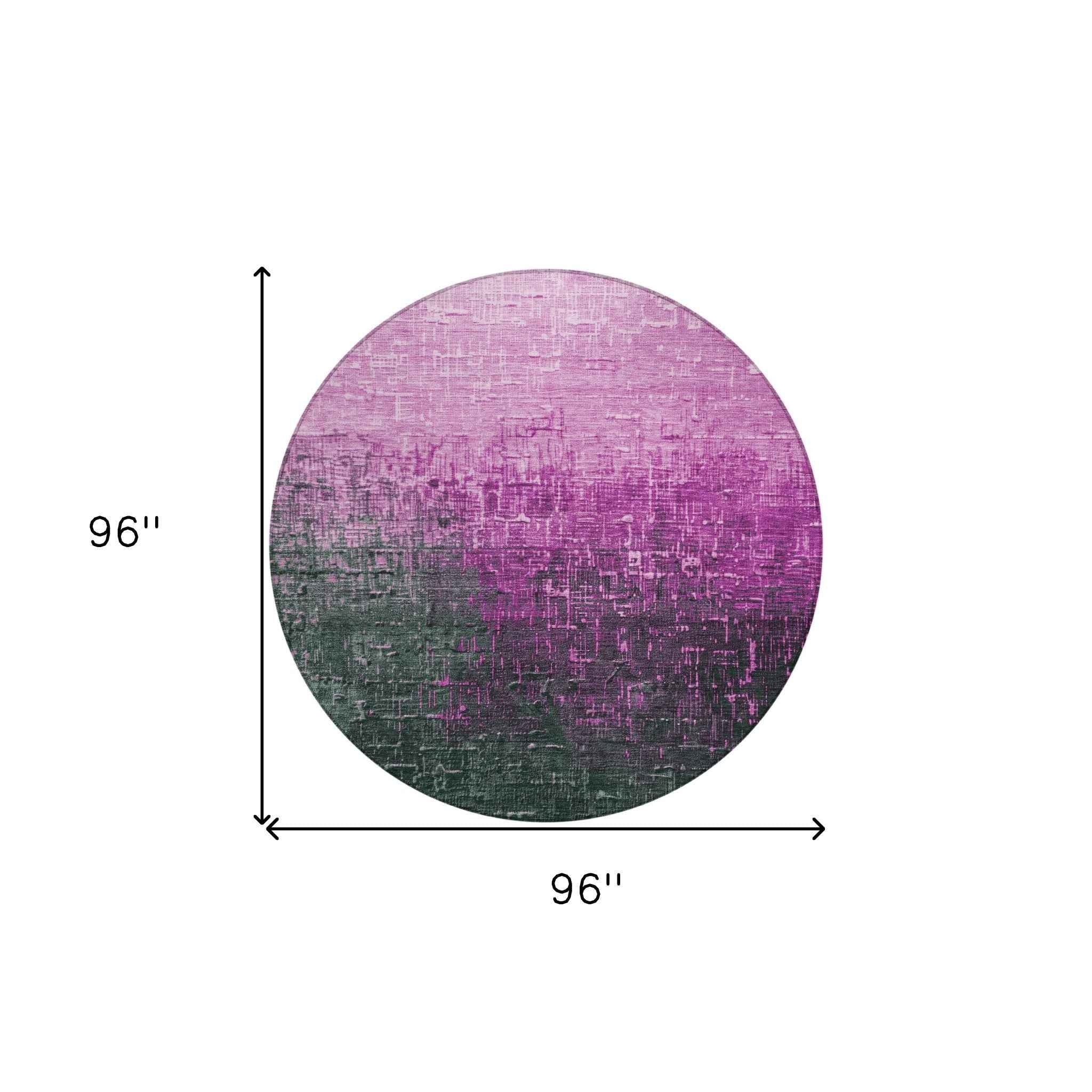 8' Blush And Dark Gray Round Ombre Washable Indoor Outdoor Area Rug