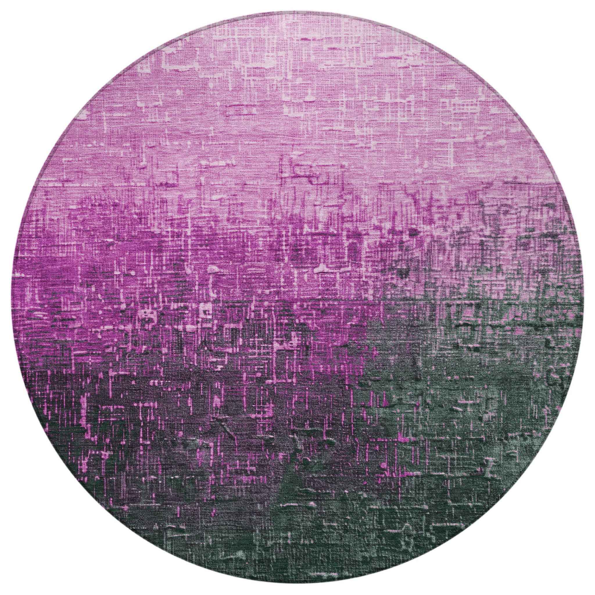 8' Blush And Dark Gray Round Ombre Washable Indoor Outdoor Area Rug