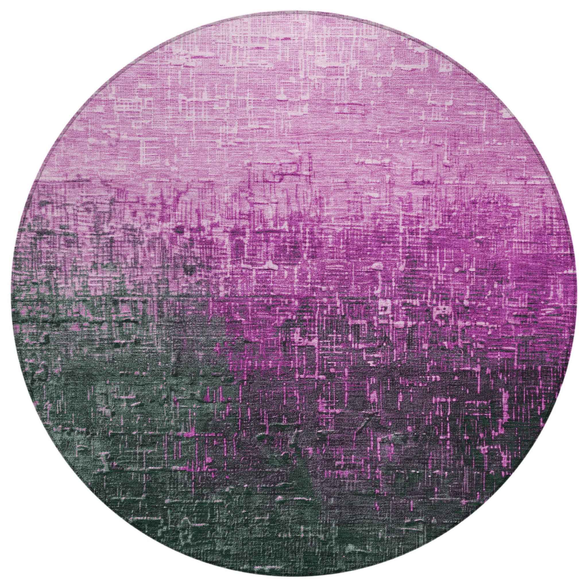 8' Blush And Dark Gray Round Ombre Washable Indoor Outdoor Area Rug