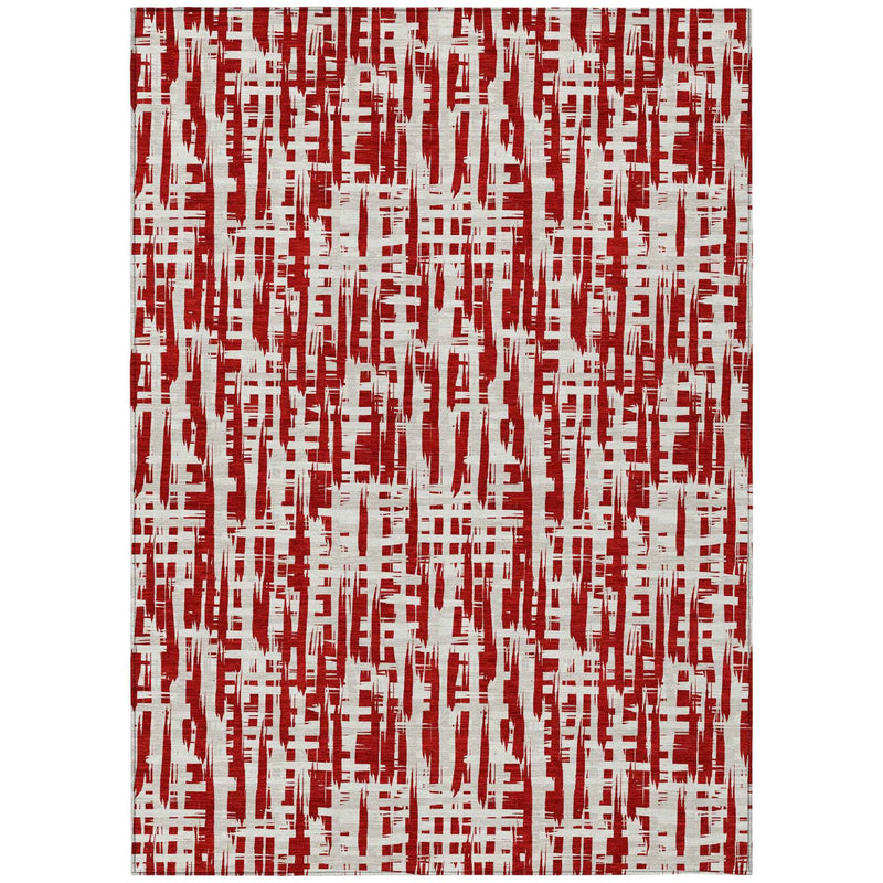 9' X 12' Red And Ivory Abstract Washable Indoor Outdoor Area Rug