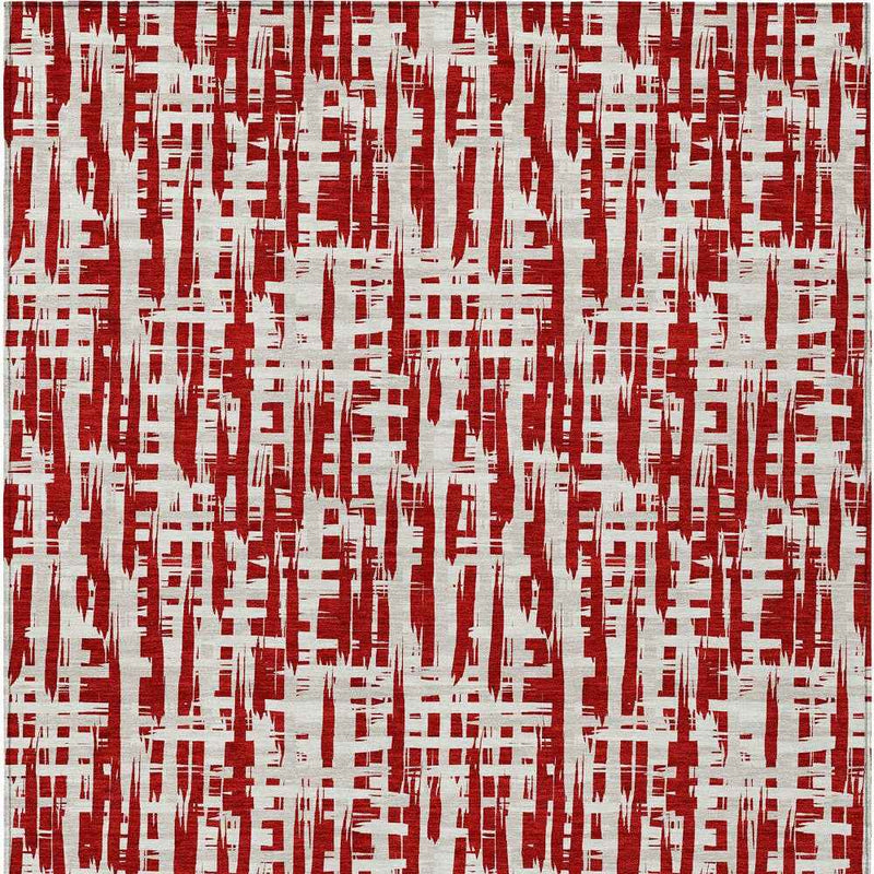 9' X 12' Red And Ivory Abstract Washable Indoor Outdoor Area Rug