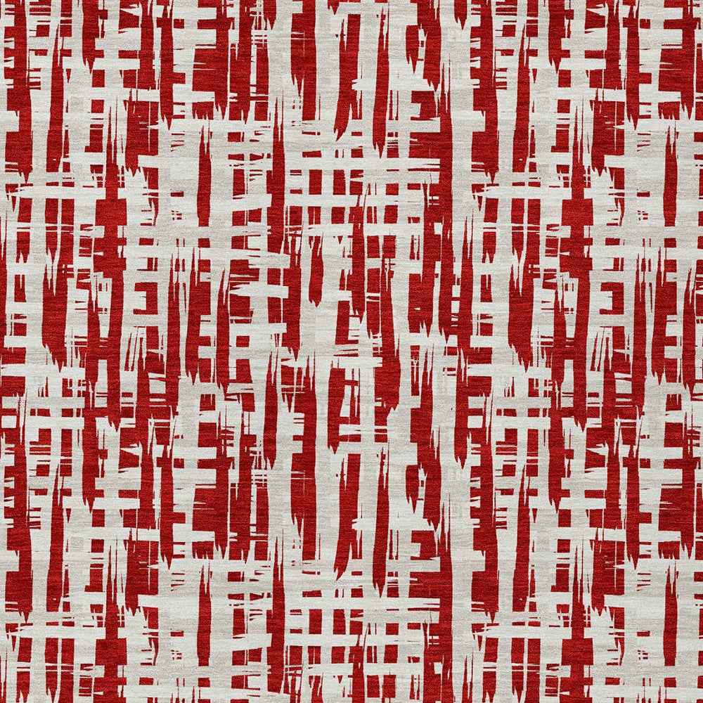 9' X 12' Red And Ivory Abstract Washable Indoor Outdoor Area Rug