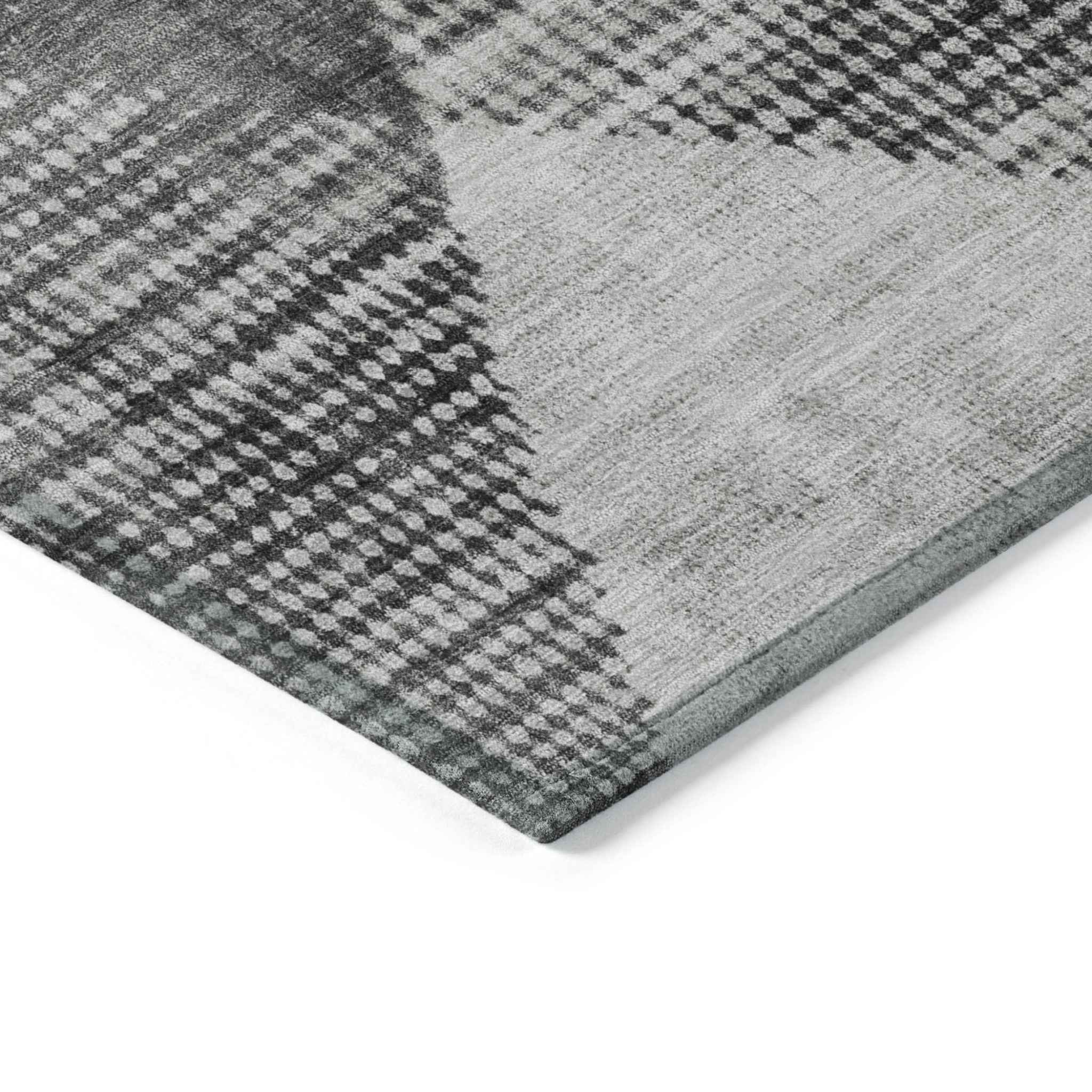 3' X 5' Gray And Black Geometric Washable Indoor Outdoor Area Rug