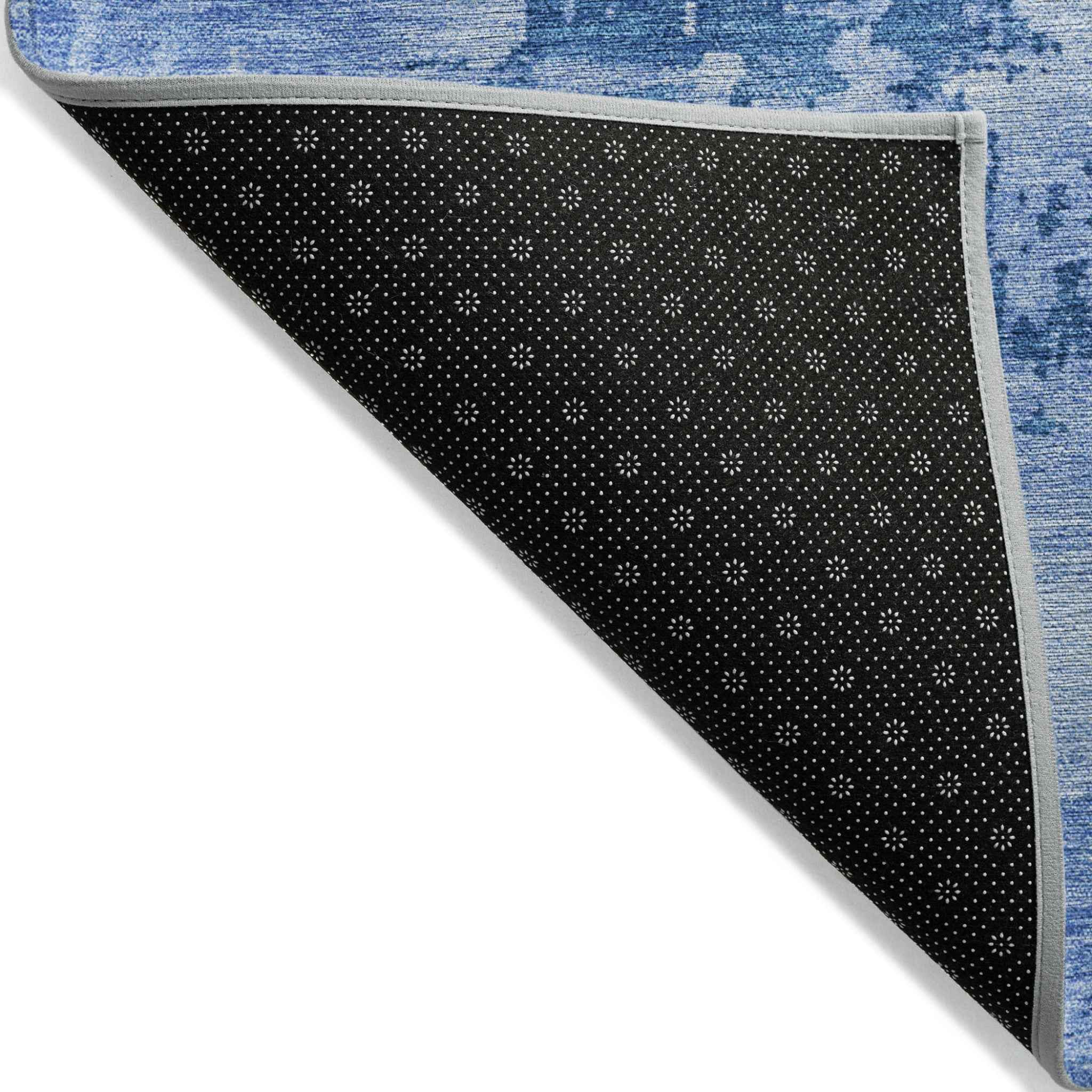 9' X 12' Navy Blue And Ivory Abstract Washable Indoor Outdoor Area Rug