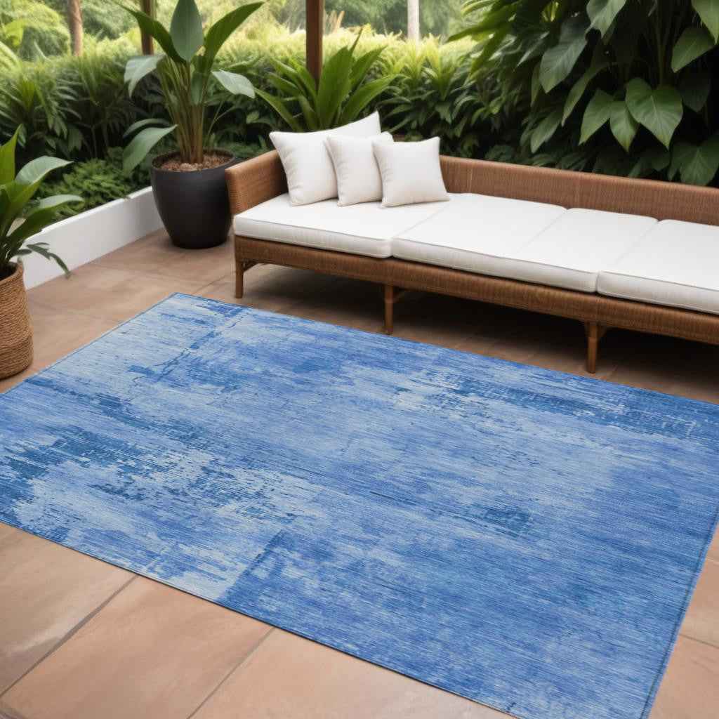 9' X 12' Navy Blue And Ivory Abstract Washable Indoor Outdoor Area Rug