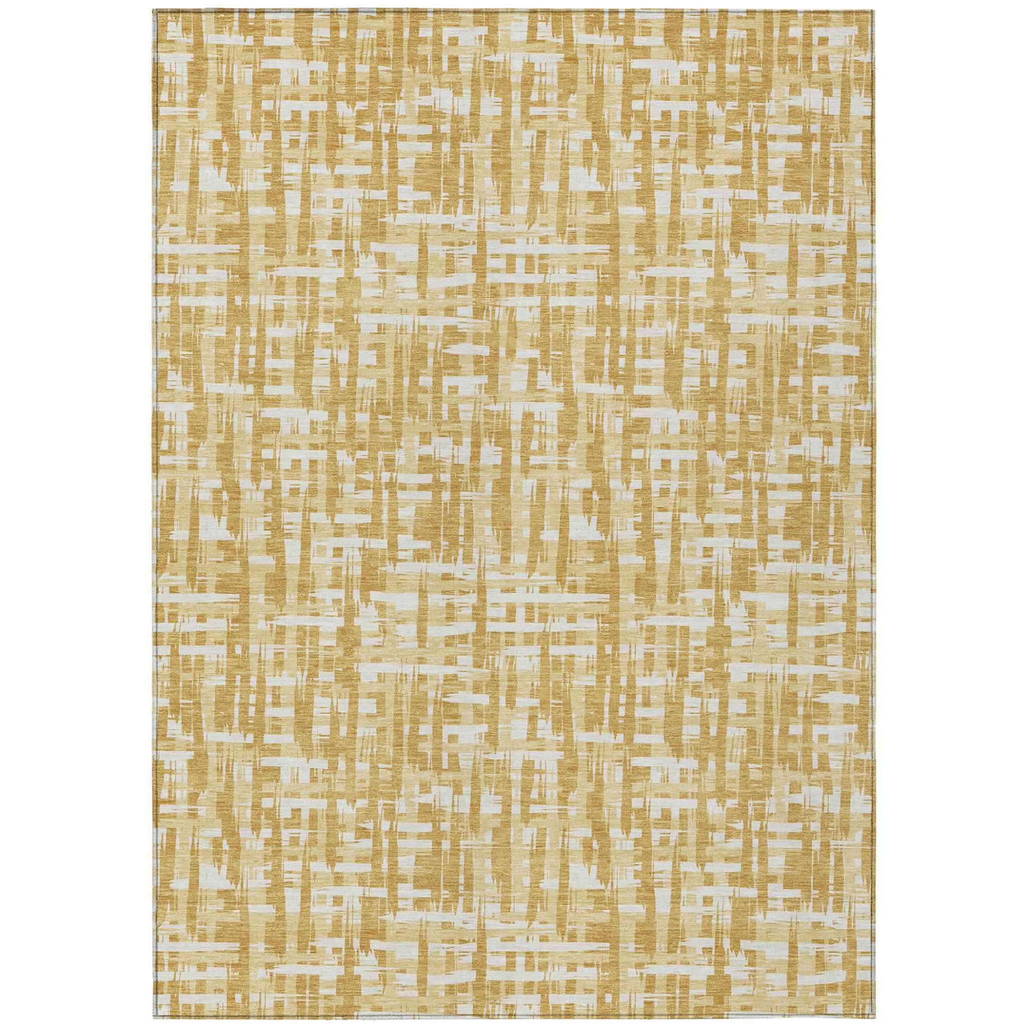 10' X 14' Gold Brown And Beige Abstract Washable Indoor Outdoor Area Rug