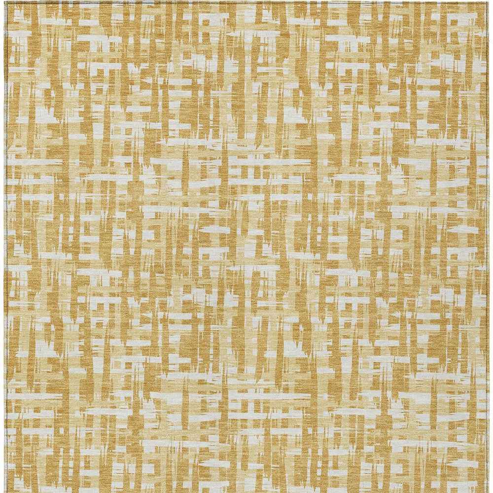 10' X 14' Gold Brown And Beige Abstract Washable Indoor Outdoor Area Rug