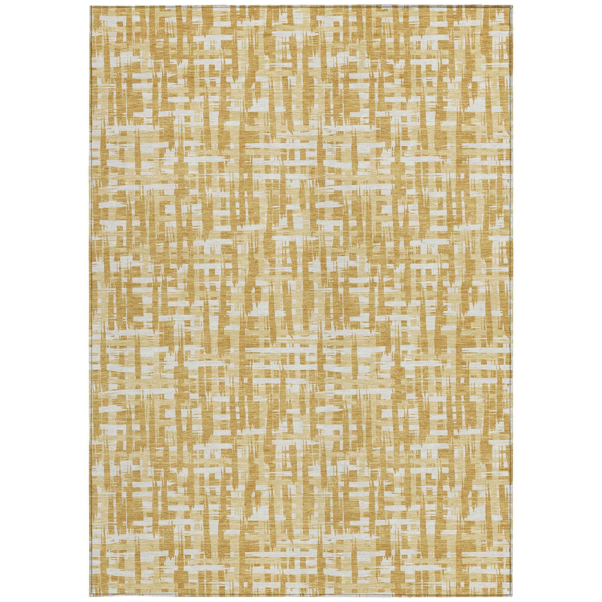 10' X 14' Gold Brown And Beige Abstract Washable Indoor Outdoor Area Rug