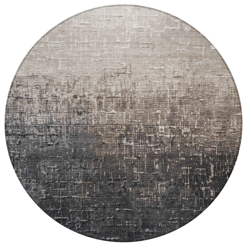 8' Khaki And Dark Gray Round Ombre Washable Indoor Outdoor Area Rug