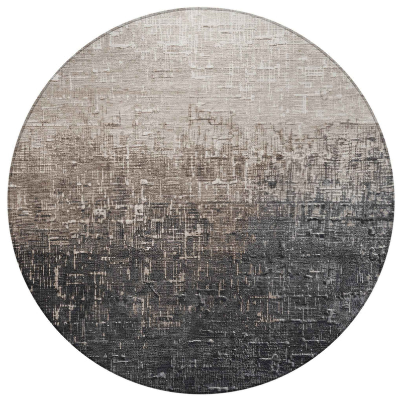8' Khaki And Dark Gray Round Ombre Washable Indoor Outdoor Area Rug