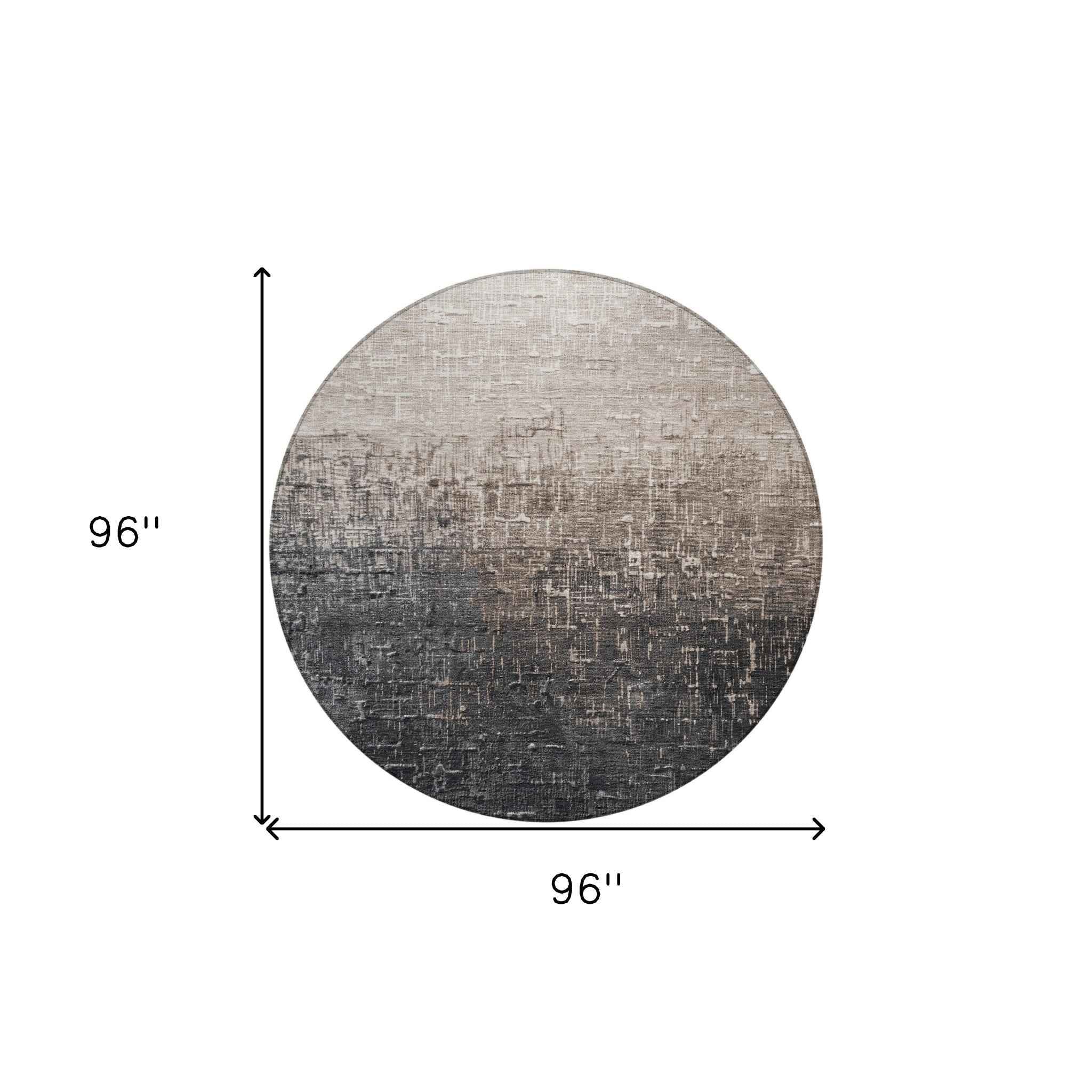 8' Khaki And Dark Gray Round Ombre Washable Indoor Outdoor Area Rug