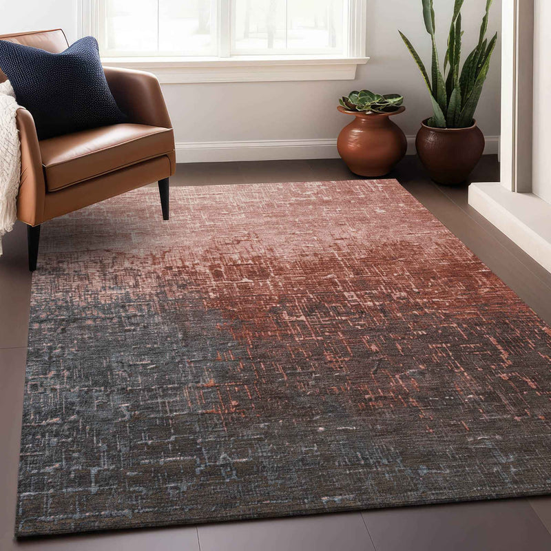 8' X 10' Blush And Dark Gray Ombre Washable Indoor Outdoor Area Rug