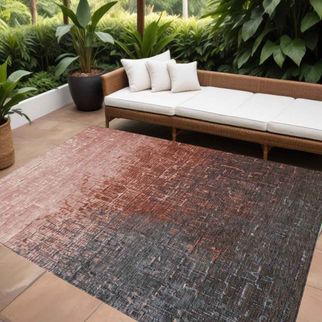 8' X 10' Blush And Dark Gray Ombre Washable Indoor Outdoor Area Rug