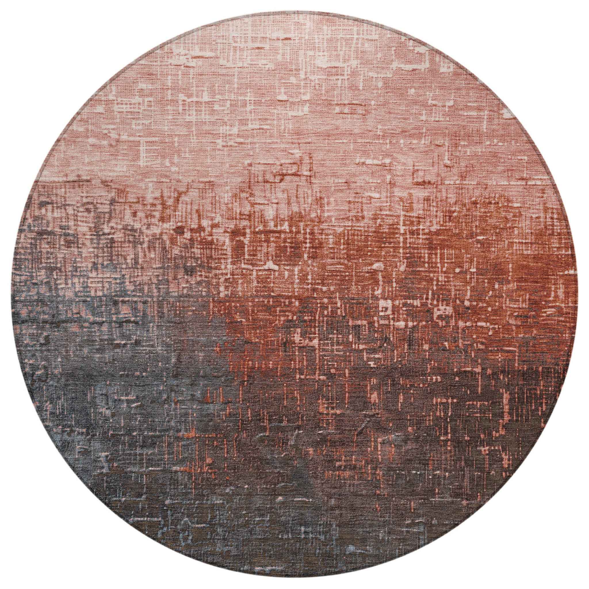 8' Blush And Dark Gray Round Ombre Washable Indoor Outdoor Area Rug