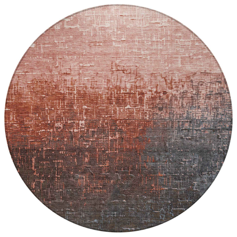 8' Blush And Dark Gray Round Ombre Washable Indoor Outdoor Area Rug
