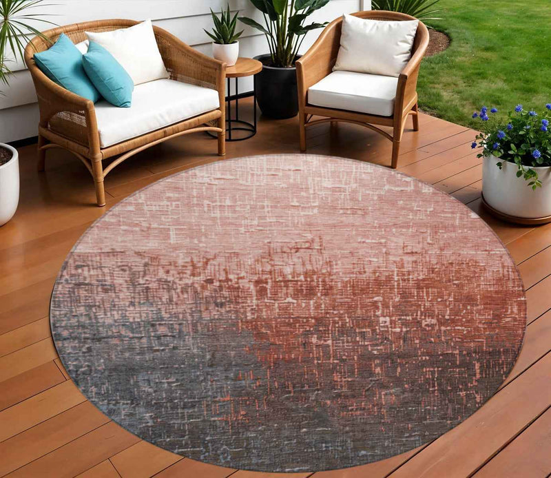 8' Blush And Dark Gray Round Ombre Washable Indoor Outdoor Area Rug