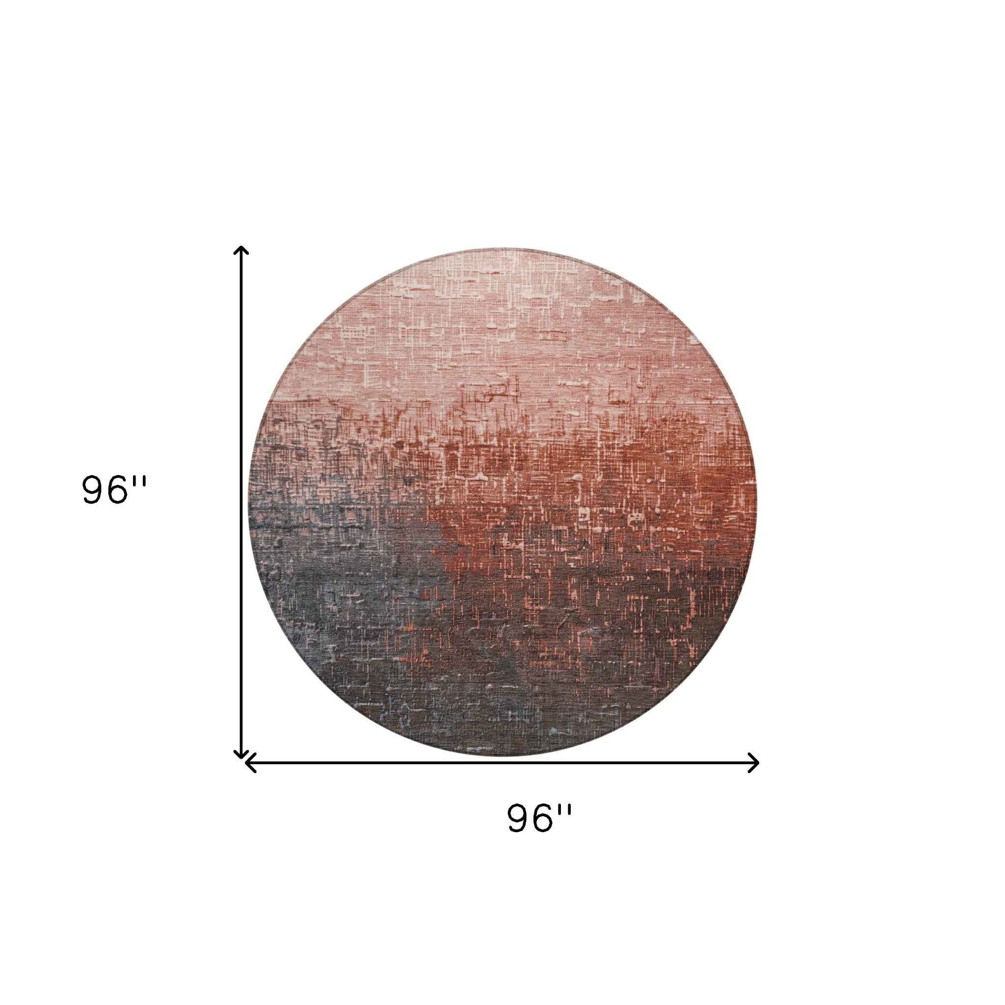 8' Blush And Dark Gray Round Ombre Washable Indoor Outdoor Area Rug