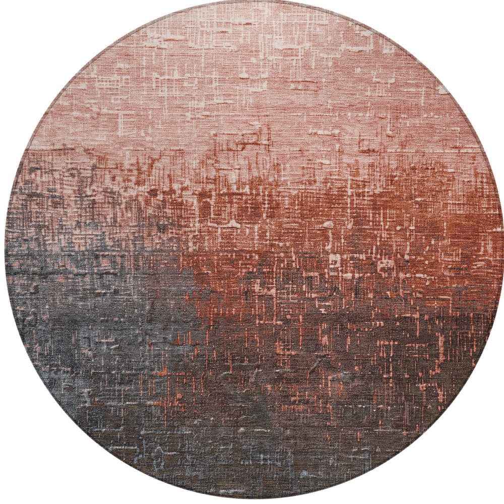 8' Blush And Dark Gray Round Ombre Washable Indoor Outdoor Area Rug